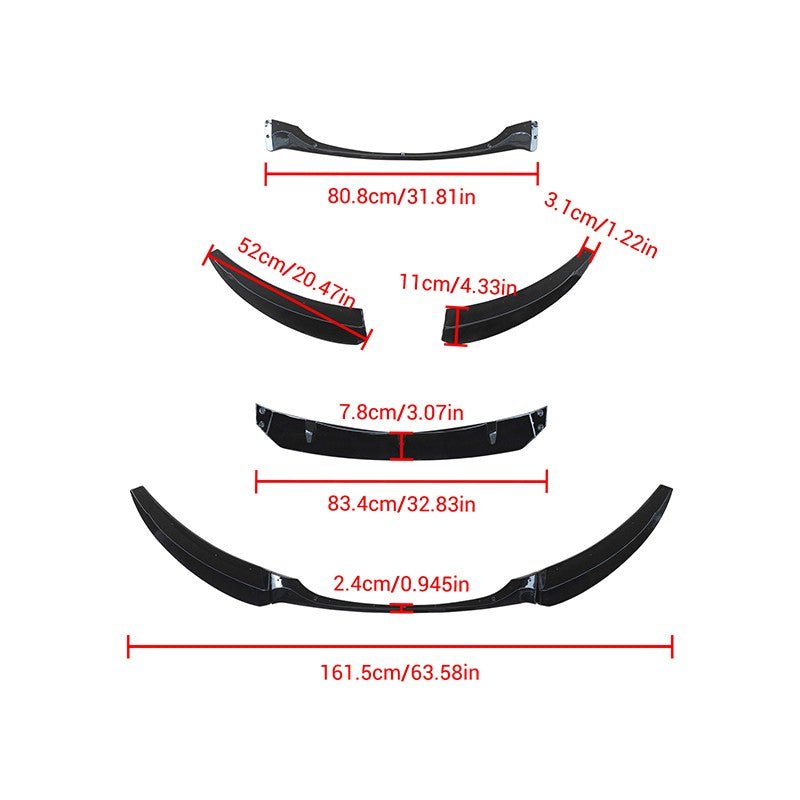NINTE Front Bumper Lip Splitter For 2008 - 2013 BMW E82 128i 135i M Sport Glossy Black - NINTE