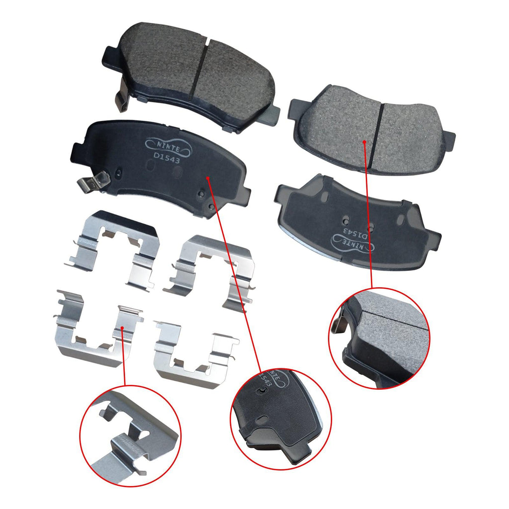 NINTE Front and Rear Ceramic Brake Pads w/Hardware for Hyundai Elantra GT Veloster Kia - NINTE