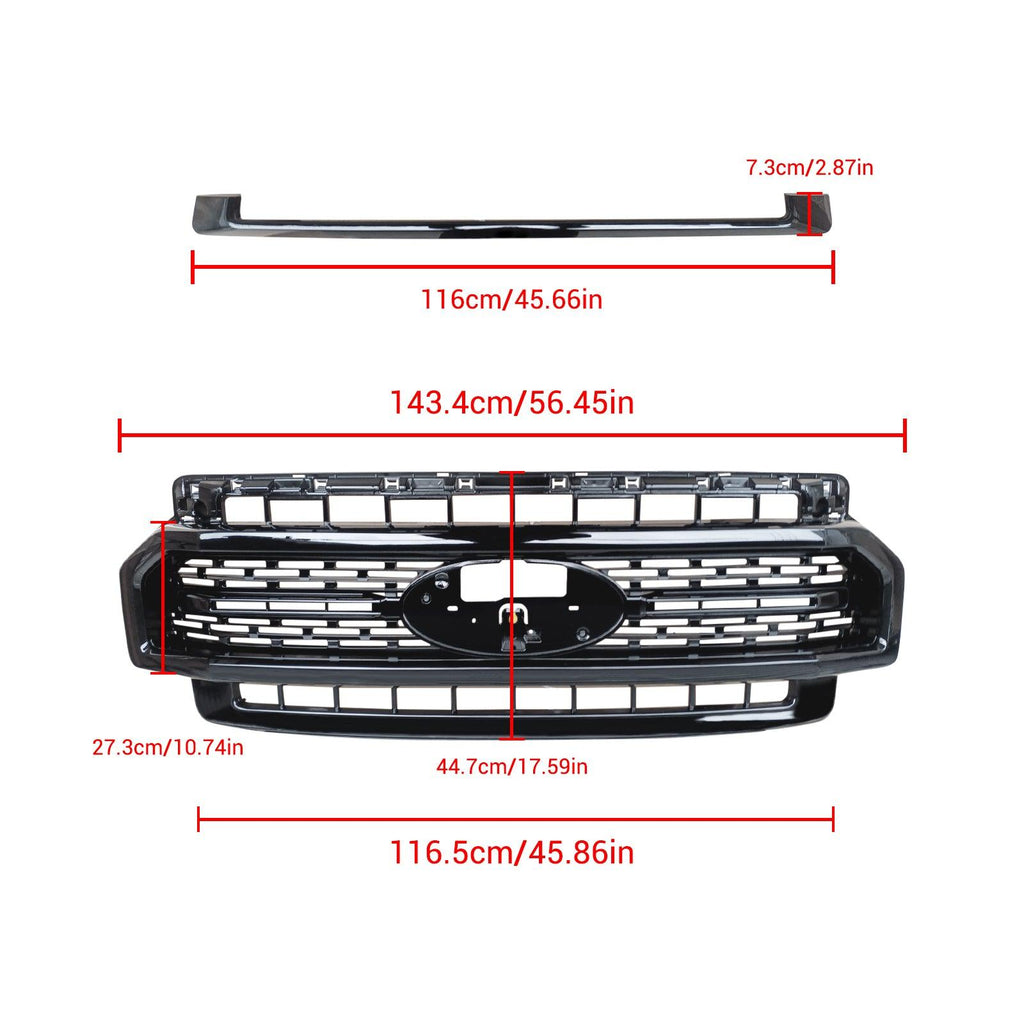 NINTE Front Bumper Grille Grill for 2020 - 2023 Ford F250 F350 Super Duty ABS Gloss Black - NINTE