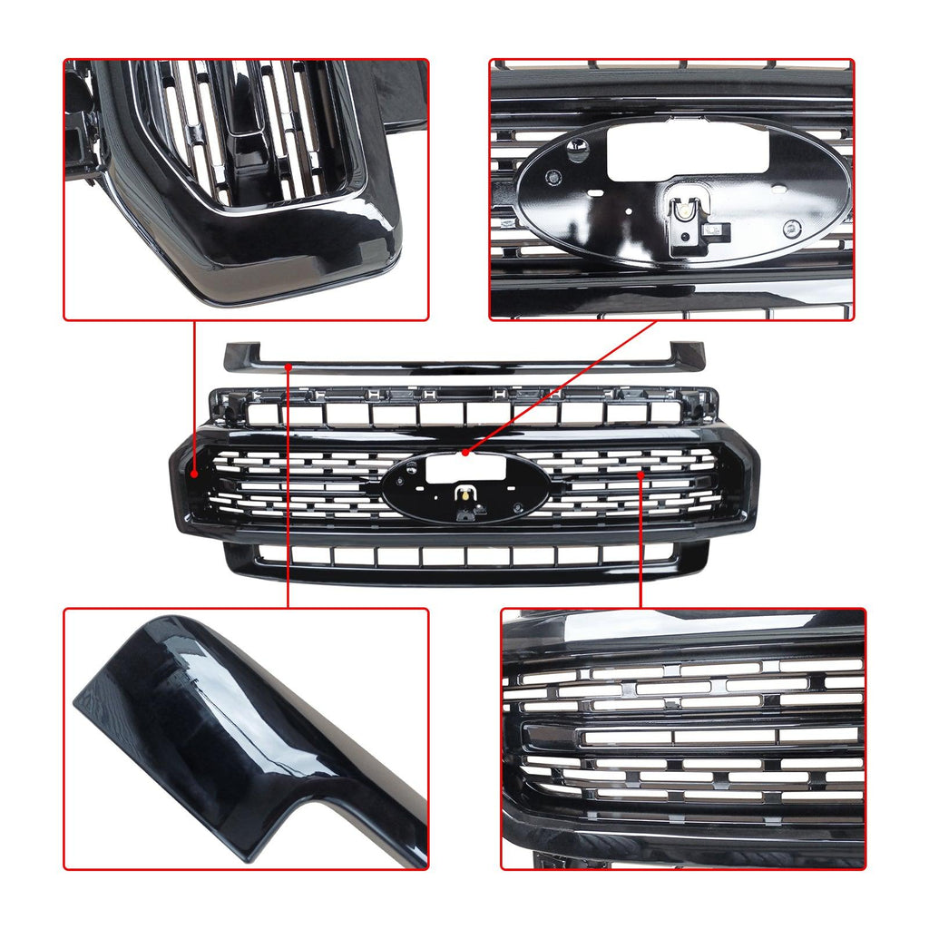 NINTE Front Bumper Grille Grill for 2020 - 2023 Ford F250 F350 Super Duty ABS Gloss Black - NINTE