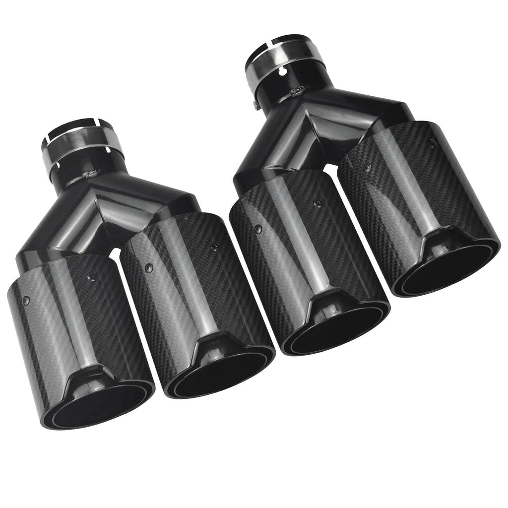 NINTE Dual Exhaust Tip For BMW Universal Tail Pipes Y Style Carbon Fiber 2.5" Inlet 3.5"Outlet - NINTE
