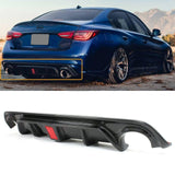 NINTE For 2018-2024 Infiniti Q50 Rear Diffuser Real Carbon Fiber With LED Brake Light Rear Lip Diffuser