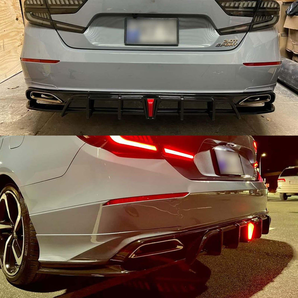 NINTE For 2018 - 2022 Honda Accord Rear Diffuser with LED Brake Light Apron Spats ABS Painted Rear Lip - NINTE