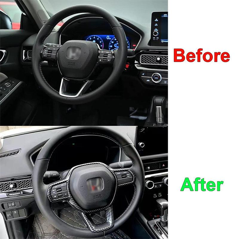 NINTE For 2022 - 2025 11th Honda Civic Steering Wheel Cover Trims Interior Accessories Carbon Fiber - NINTE