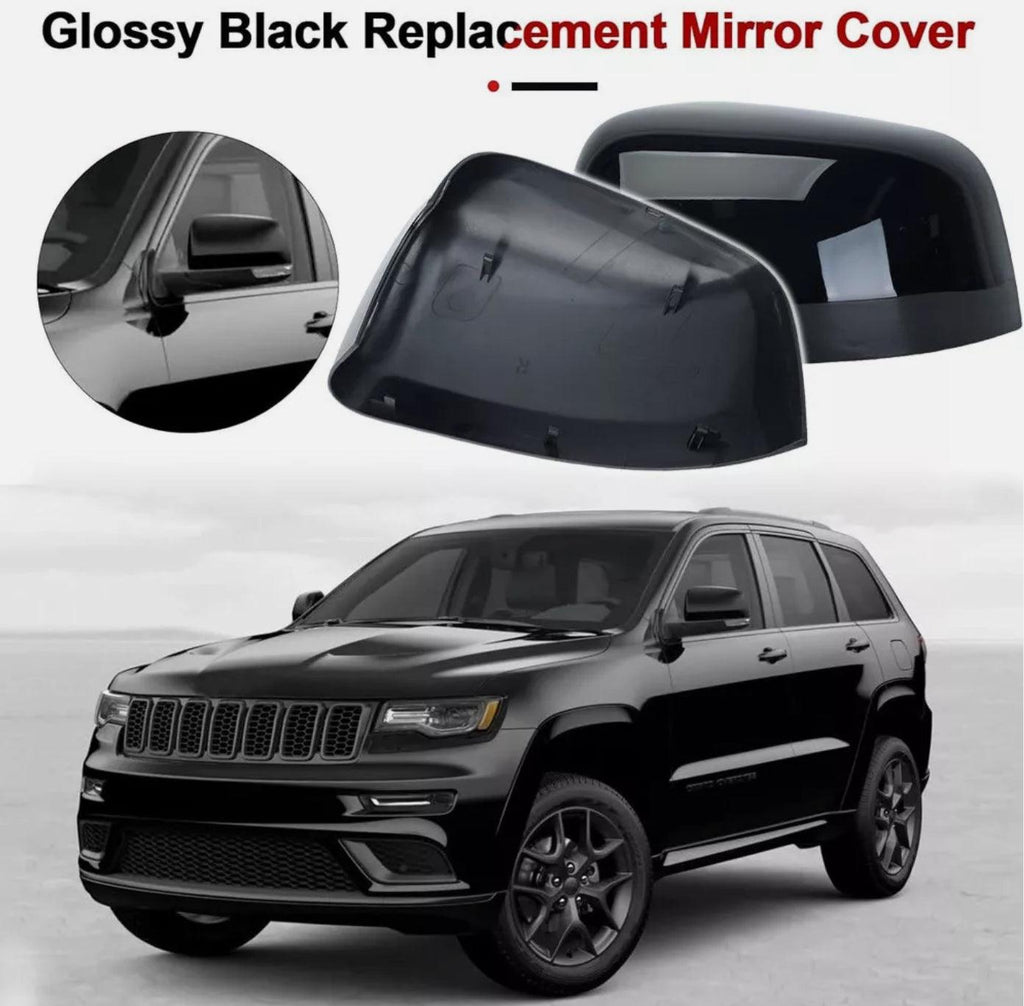 NINTE Mirror Covers for 2011 - 2022 Jeep Grand Cherokee 2011 - 2023 Dodge Durango ABS Gloss Black A PairHalf Overlays - NINTE