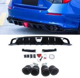 NINTE For 2022 - 2025 Honda Civic 11th Gen Sedan Rear Diffuser Rear Bumper Lip with LED Brake Light and tips - NINTE
