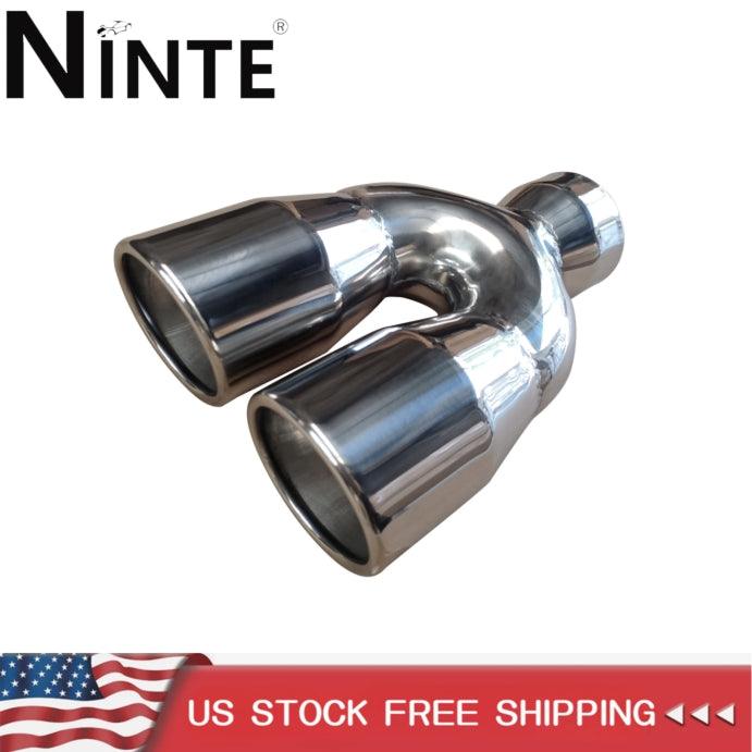 NINTE 2.5" to 3" Dual Exhaust Tip 2 1/2 Inch Inlet 3 Inch Outlet 9.5" Length Weld On Exhaust Tailpipe Tips 304 Polished Stainless Steel 1.2mm Thickness Double Wall Slant Rolled Edge - NINTE