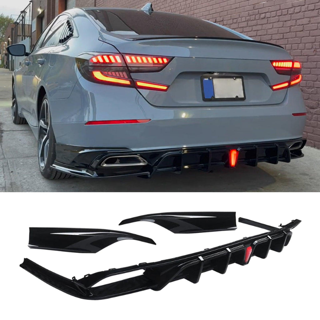 NINTE For 2018 - 2022 Honda Accord Rear Diffuser with LED Brake Light Apron Spats ABS Painted Rear Lip - NINTE