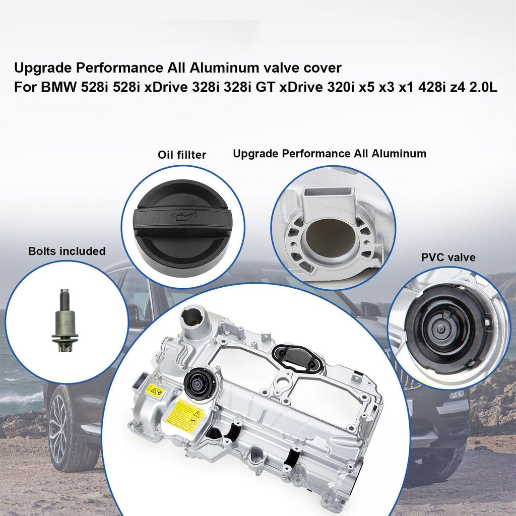 NINTE Upgrade Aluminum Valve Cover Kit for 2012 - 2018 BMW N20 320i 328i 528i X3 X5 X1 Z4 2.0L L4 Replace 11127588412 - NINTE
