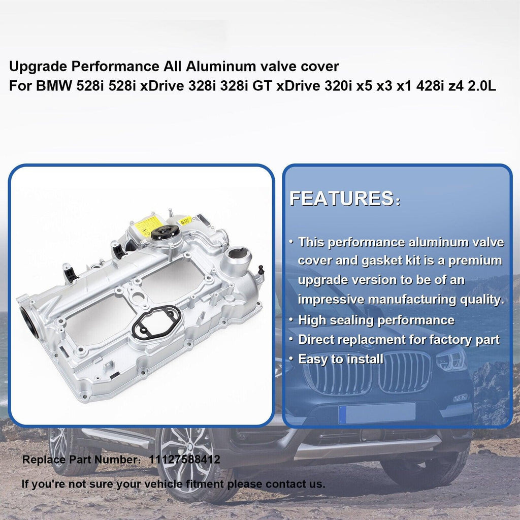 NINTE Upgrade Aluminum Valve Cover Kit for 2012 - 2018 BMW N20 320i 328i 528i X3 X5 X1 Z4 2.0L L4 Replace 11127588412 - NINTE