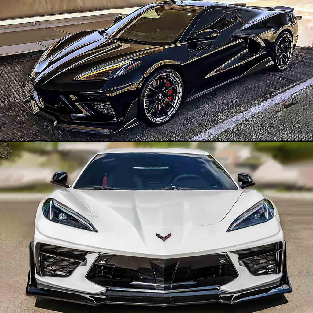 NINTE For 2020 - 2025 Chevrolet Corvette C8 Front Lip Stingray Z51 7PCs ABS Front Bumper Splitter - NINTE