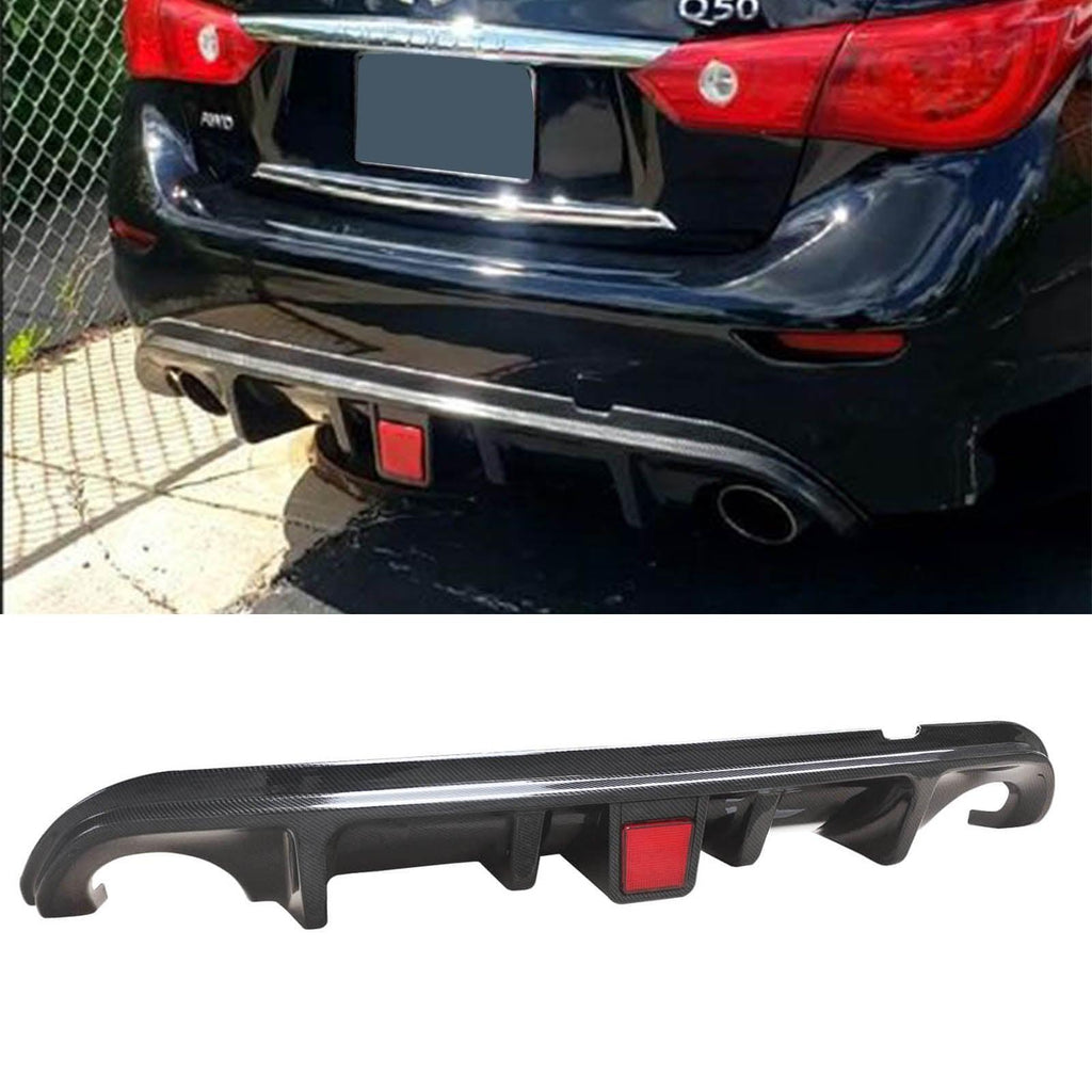 NINTE For 2014 - 2017 INFINITI Q50 Rear Diffuser Rear Bumper Lip Rear Lip Real functional Brake Light - NINTE