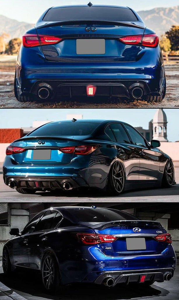 NINTE For 2018 - 2024 Infiniti Q50 Rear Diffuser Real Carbon Fiber With LED Brake Light Rear Lip Diffuser - NINTE