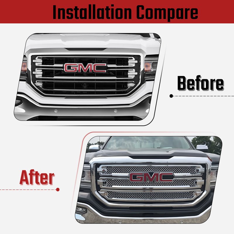 NINTE For 2016 - 2018 GMC Sierra 1500 Grille Overlay Grille Covers Chrome/Gloss Black - NINTE
