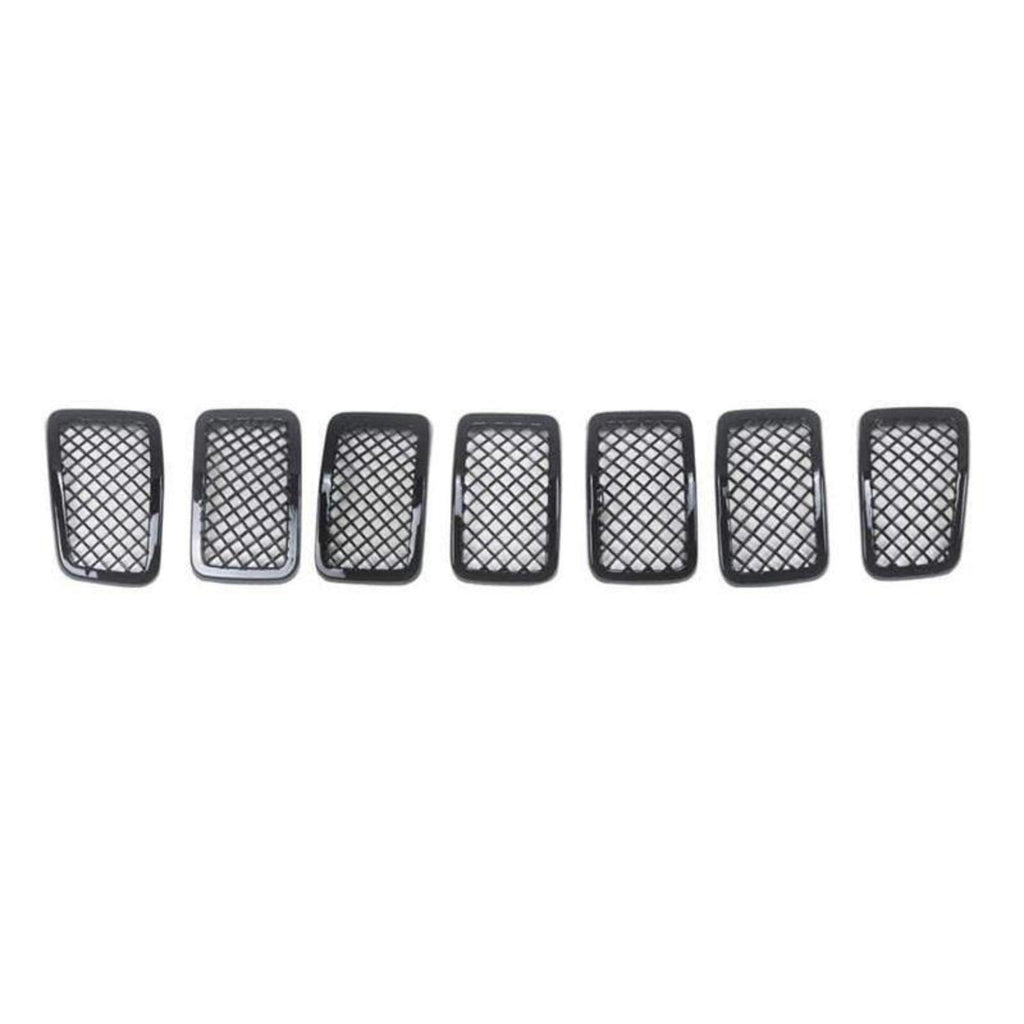 Ninte For 2019 - 2021 Jeep Cherokee 7 PCS ABS Front Mesh Grill Cover - Painted Gloss Black Grille - NINTE