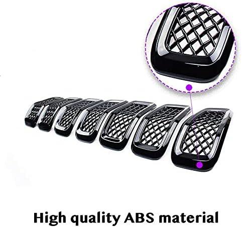 NINTE 2014 - 2018 Jeep Cherokee Chrome Front Mesh Grille Cover 7 PCS ABS Gloss Black - NINTE