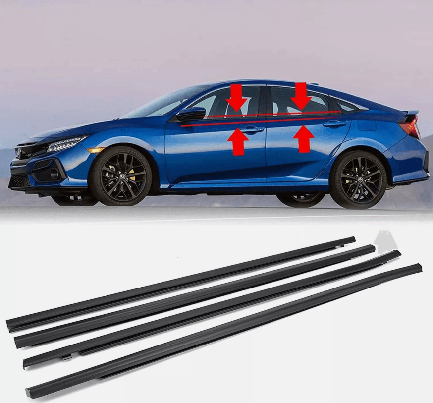 NINTE For 2016 - 2021 Honda Civic Sedan 4pcs Weatherstrip Window Moulding Trim Seal Belt - NINTE
