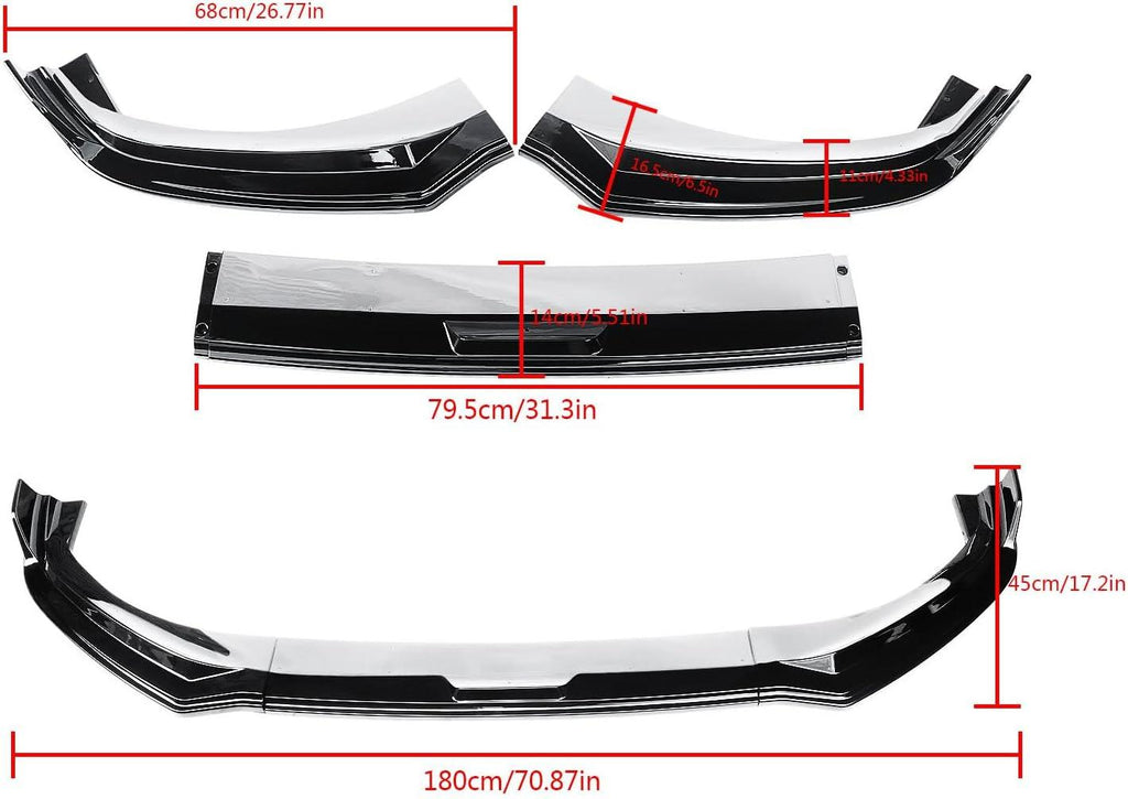 NINTE For 2021 - 2024 Ford Mustang Mach - E MK1 Front Lip ABS 3 Pieces Front Bumper Splitters - NINTE