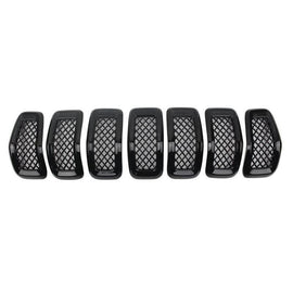 NINTE 2014 - 2018 Jeep Cherokee Chrome Front Mesh Grille Cover 7 PCS ABS Gloss Black - NINTE