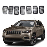 Ninte For 2019-2021 Jeep Cherokee 7 PCS ABS Front Mesh Grill Cover-Painted Gloss Black Grille