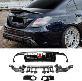 NINTE Rear Diffuser for 2015 - 2021 Benz W205 C - Class C63 C63S C43 C43S AMG B Style Rear Bumper Lip - NINTE