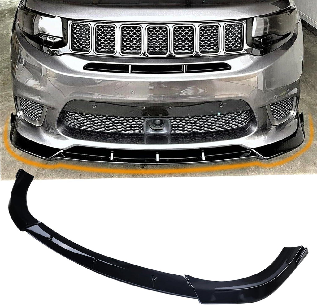 NINTE For 2014 - 2021 Jeep Grand Cherokee SRT/2018 - 2021 Trackhawk Front Lip Spoiler Splitter Guard Bodykit Glossy Black ABS 3Pcs - NINTE