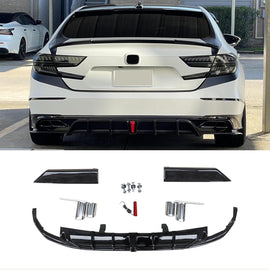 NINTE for 2023 2024 Honda Accord Gloss Black Rear Diffuser with Tailpipe Rear Bumper Bumper with Brake Light - NINTE