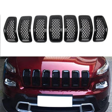 Load image into Gallery viewer, NINTE 2014 - 2018 Jeep Cherokee Chrome Front Mesh Grille Cover 7 PCS ABS Gloss Black - NINTE