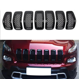 NINTE 2014 - 2018 Jeep Cherokee Chrome Front Mesh Grille Cover 7 PCS ABS Gloss Black - NINTE