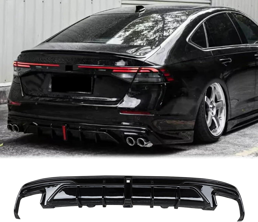 NINTE for 2023 2024 Honda Accord Gloss Black Rear Diffuser with Tailpipe Rear Bumper Bumper with Brake Light - NINTE