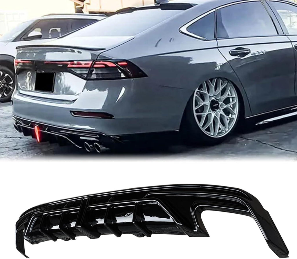 NINTE for 2023 2024 Honda Accord Gloss Black Rear Diffuser with Tailpipe Rear Bumper Bumper with Brake Light - NINTE