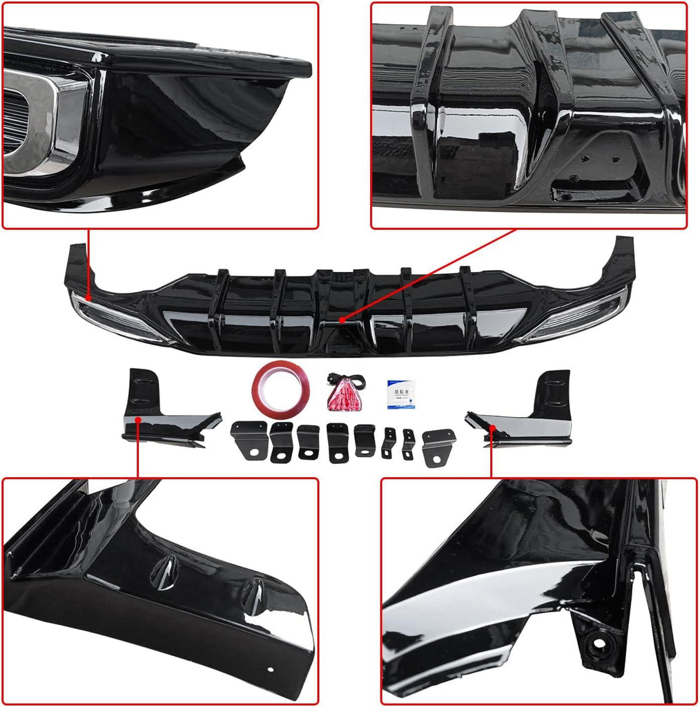 NINTE Rear Diffuser for 2022 - 2024 11th Honda Civic Hatchback Hybrid ABS Gloss Black Painted Bumper Diffuser Lip Body Kits - NINTE