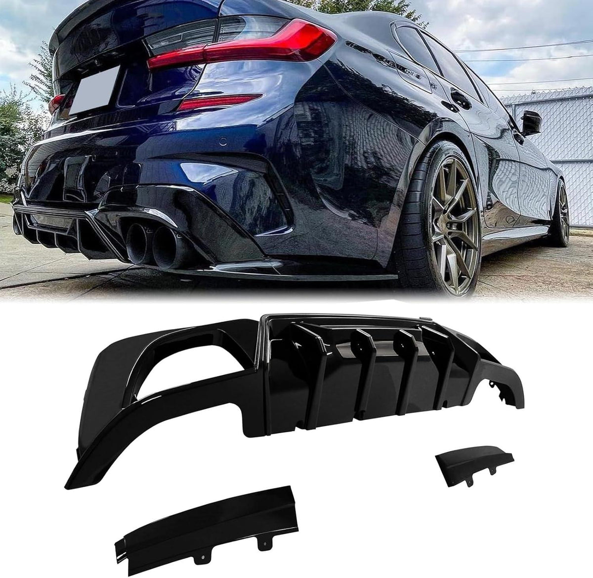 Rear Diffuser Lip Fits 2019-2022 BMW 3 Series G20 M Sport 330i M340i Gloss Black