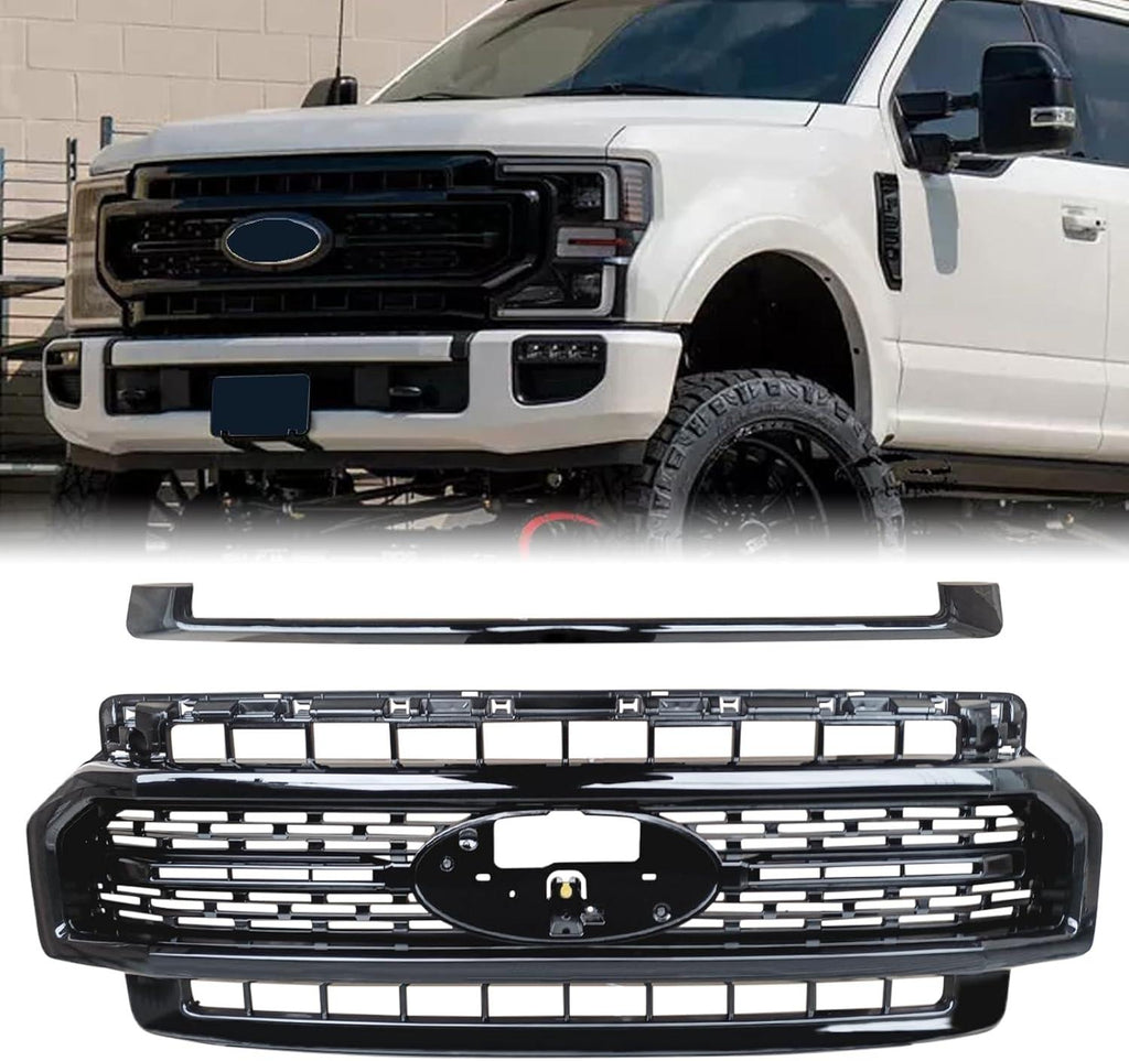 NINTE Front Bumper Grille Grill for 2020 - 2023 Ford F250 F350 Super Duty ABS Gloss Black - NINTE