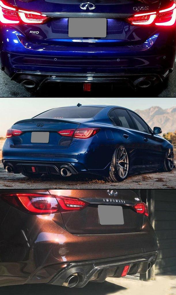 NINTE For 2018 - 2024 Infiniti Q50 Rear Diffuser Real Carbon Fiber With LED Brake Light Rear Lip Diffuser - NINTE
