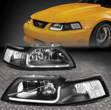 NINTE Headlight For 1999-2004 Ford Mustang Black Housing Clear Corner