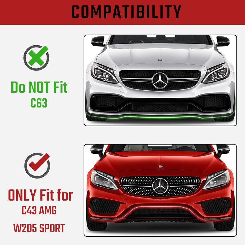 NINTE Front Bumper For 2015 - 2018 Mercedes - Benz C43 C - Class W205/C205 Sport AMG - Line Front Lip Splitter - NINTE