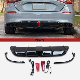 NINTE Rear Diffuser W/LED Brake Light For 2022 - 2024 11th Honda Civic Hatchback - NINTE