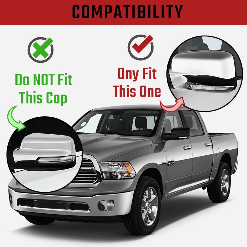 NINTE For 2013 - 2018 Dodge Ram 1500& 2019 - 2023 Ram 1500 Classic Mirror Cover Rear View Mirror Overlays with Turn Signal Cutouts - NINTE