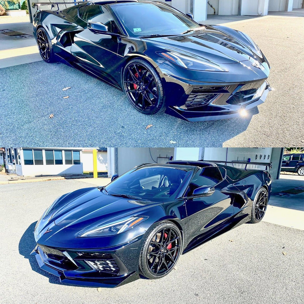 NINTE For 2020 - 2024 Chevy Corvette C8 Front Lip Side Skirts Gloss Black Bottom Line Style Lips - NINTE
