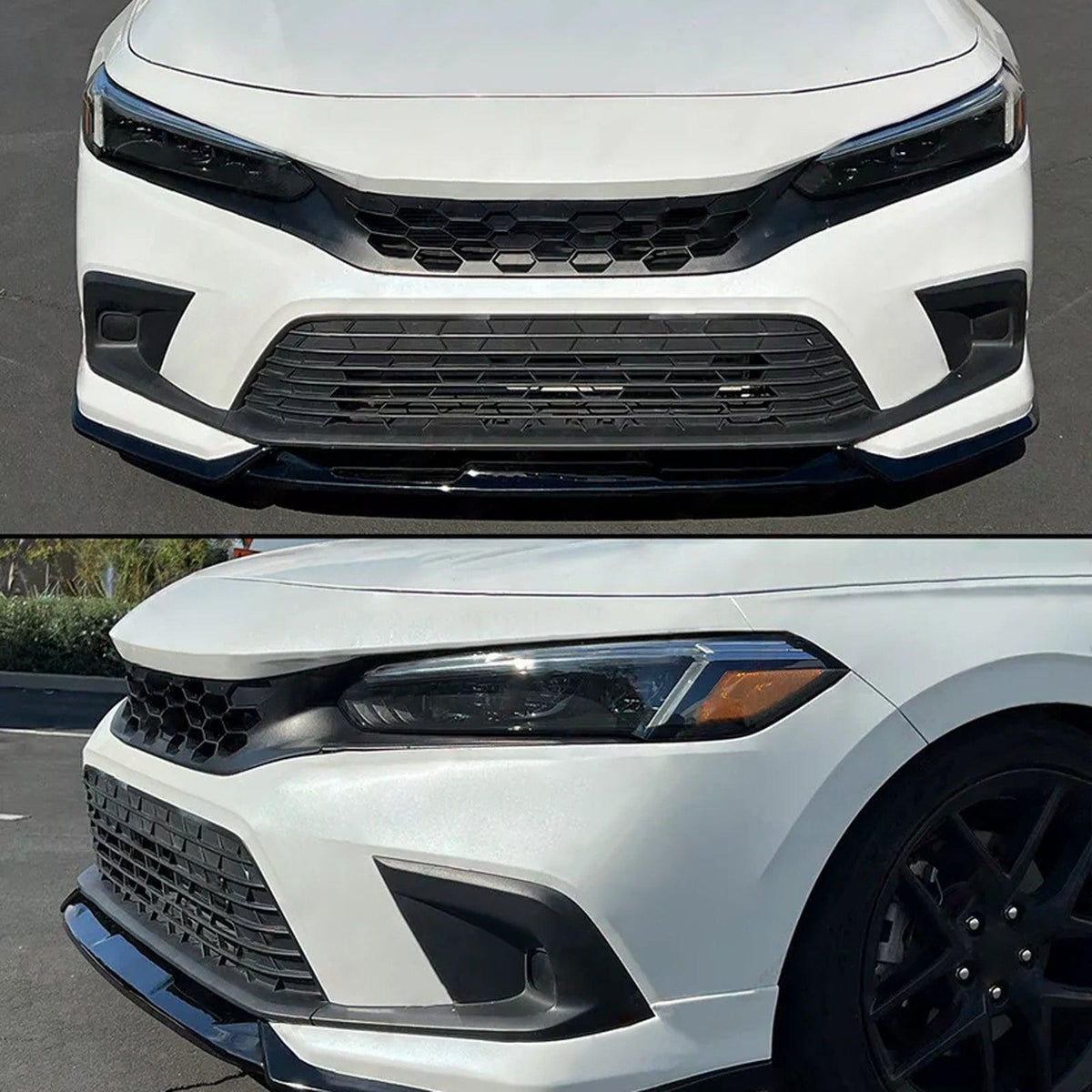 NINTE For 2022-2024 Honda Civic 11th Front Lip GF Bodykit Pearl White Black Front Bumper Lip Kit