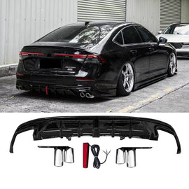 NINTE for 2023 2024 Honda Accord Gloss Black Rear Diffuser with Tailpipe Rear Bumper Bumper with Brake Light - NINTE
