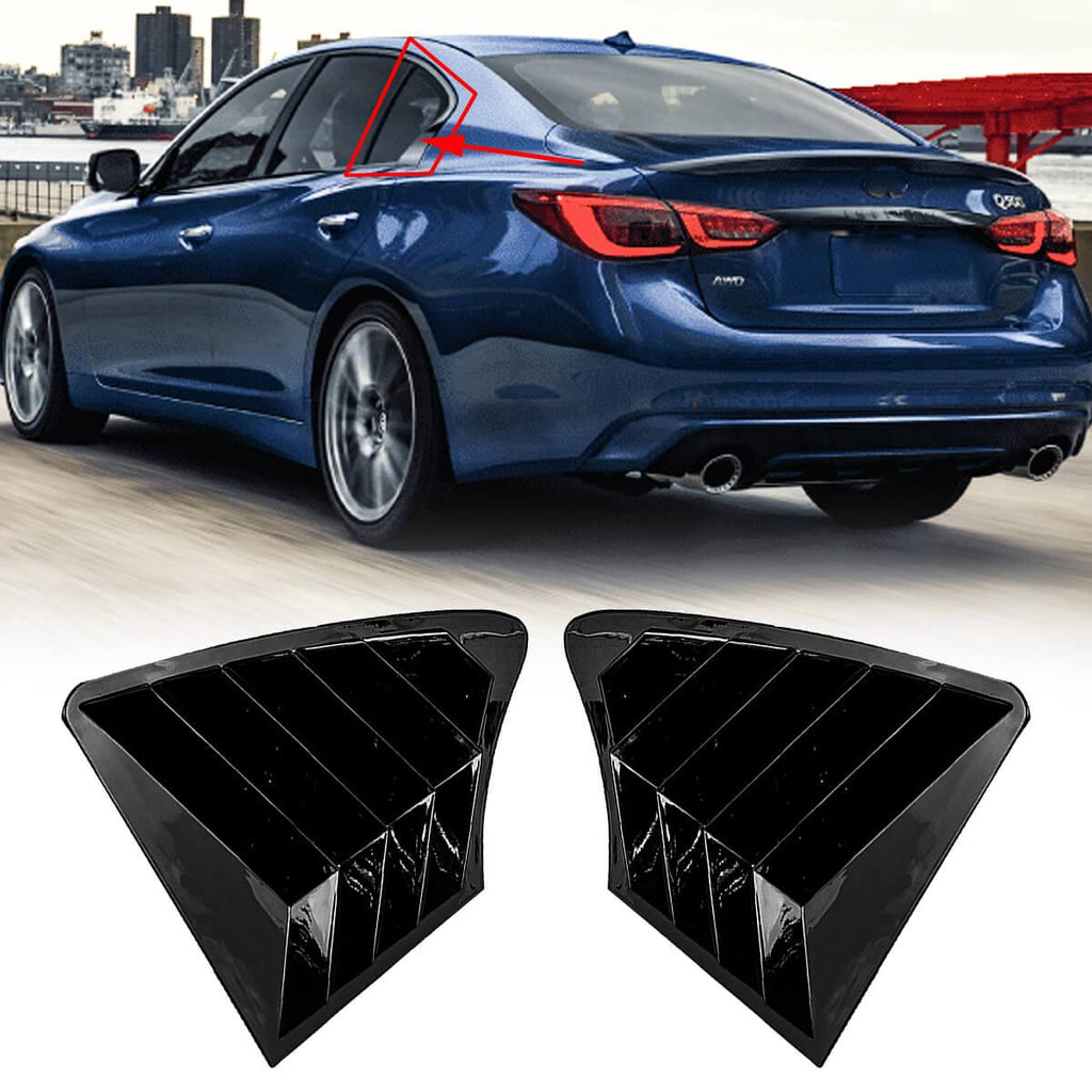 NINTE Rear Side Window Louvers for 2014 - 2024 Infiniti Q50 Air Vent Scoop Shades Cover Blinds Trim Exterior Accessories Sport Style 2pcs - NINTE