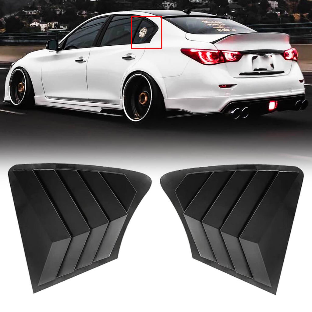 NINTE Rear Side Window Louvers for 2014 - 2024 Infiniti Q50 Air Vent Scoop Shades Cover Blinds Trim Exterior Accessories Sport Style 2pcs - NINTE