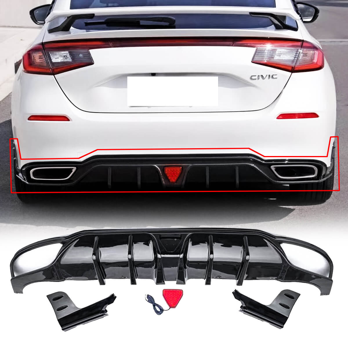 NINTE For 20222024 11th Gen Honda Civic Hatchback Rear Diffuser