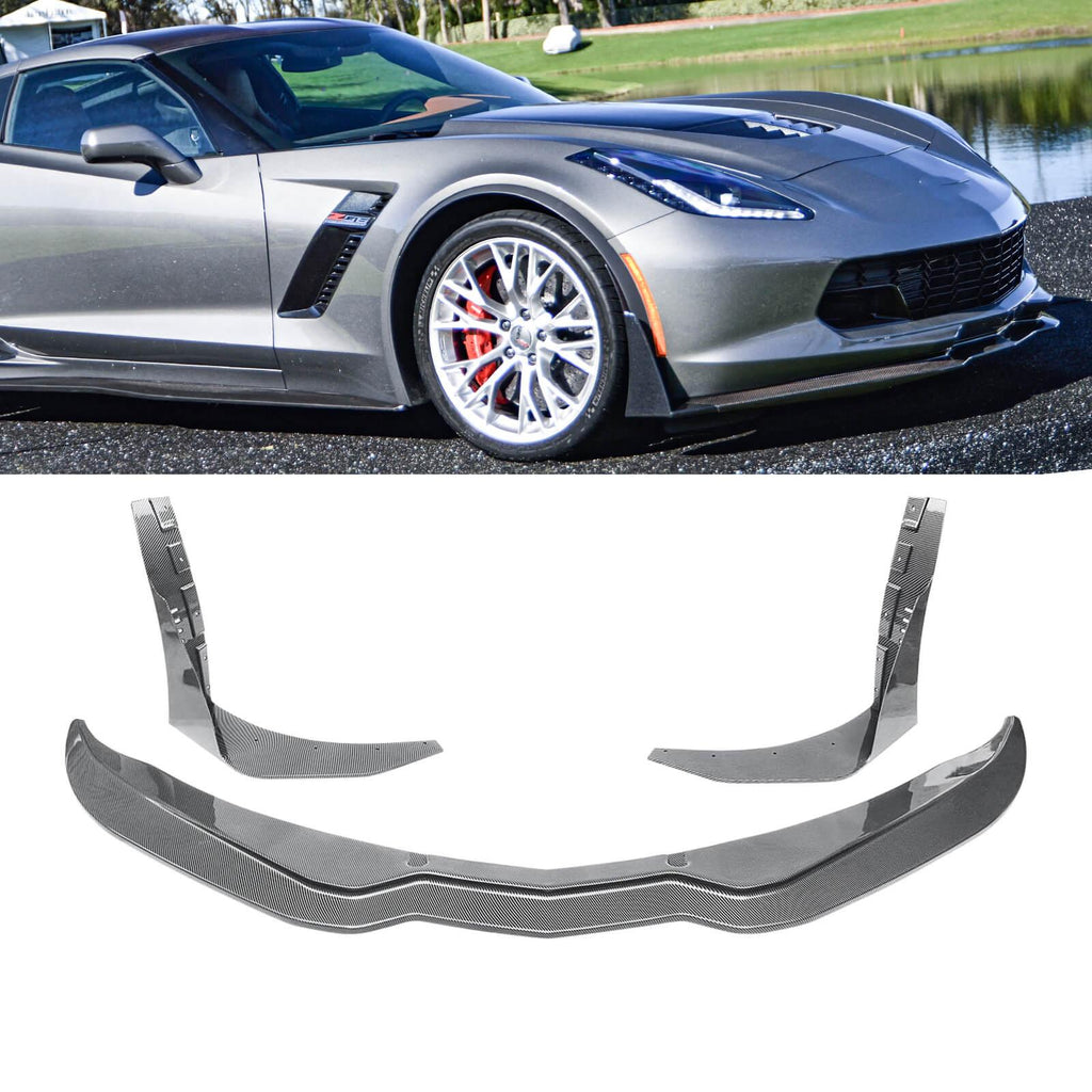 NINTE For 2014 - 2019 Chevrolet Corvette C7 Front Lip Stingray Stage 3 ABS Front Bumper Lip Splitter - NINTE