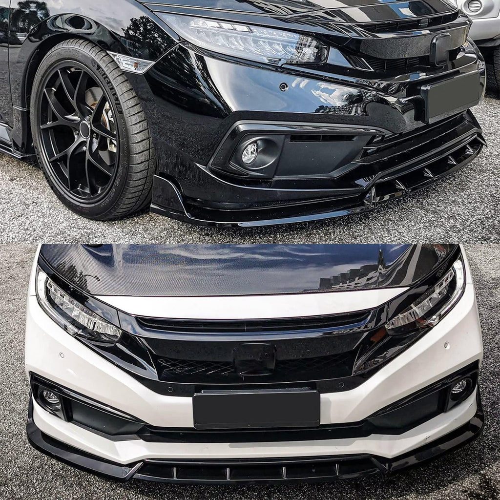 NINTE For 2019 - 2021 Honda Civic Sedan 10th Gen FC1/FC2/FC5 Facelift Front Bumper Lip Splitter 3 Pieces PP Painted - NINTE