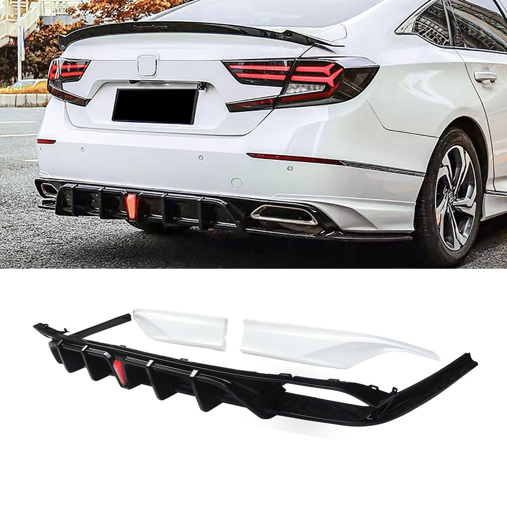 NINTE For 2018 - 2022 Honda Accord Rear Diffuser with LED Brake Light Apron Spats ABS Painted Rear Lip - NINTE