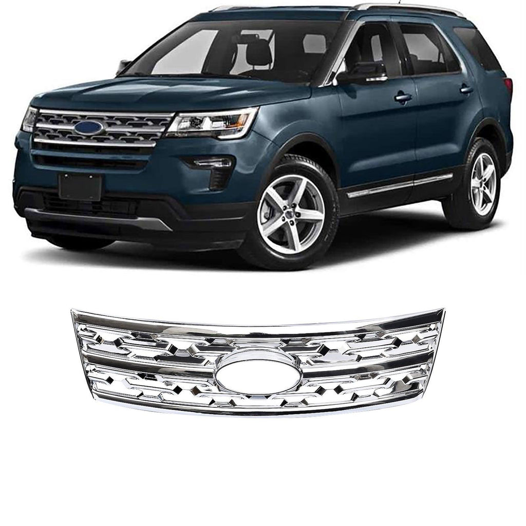 NINTE for 2018 - 2019 Ford Explorer Grill Cover Hood Front Grille Overlay ABS Chrome or Gloss Black - NINTE