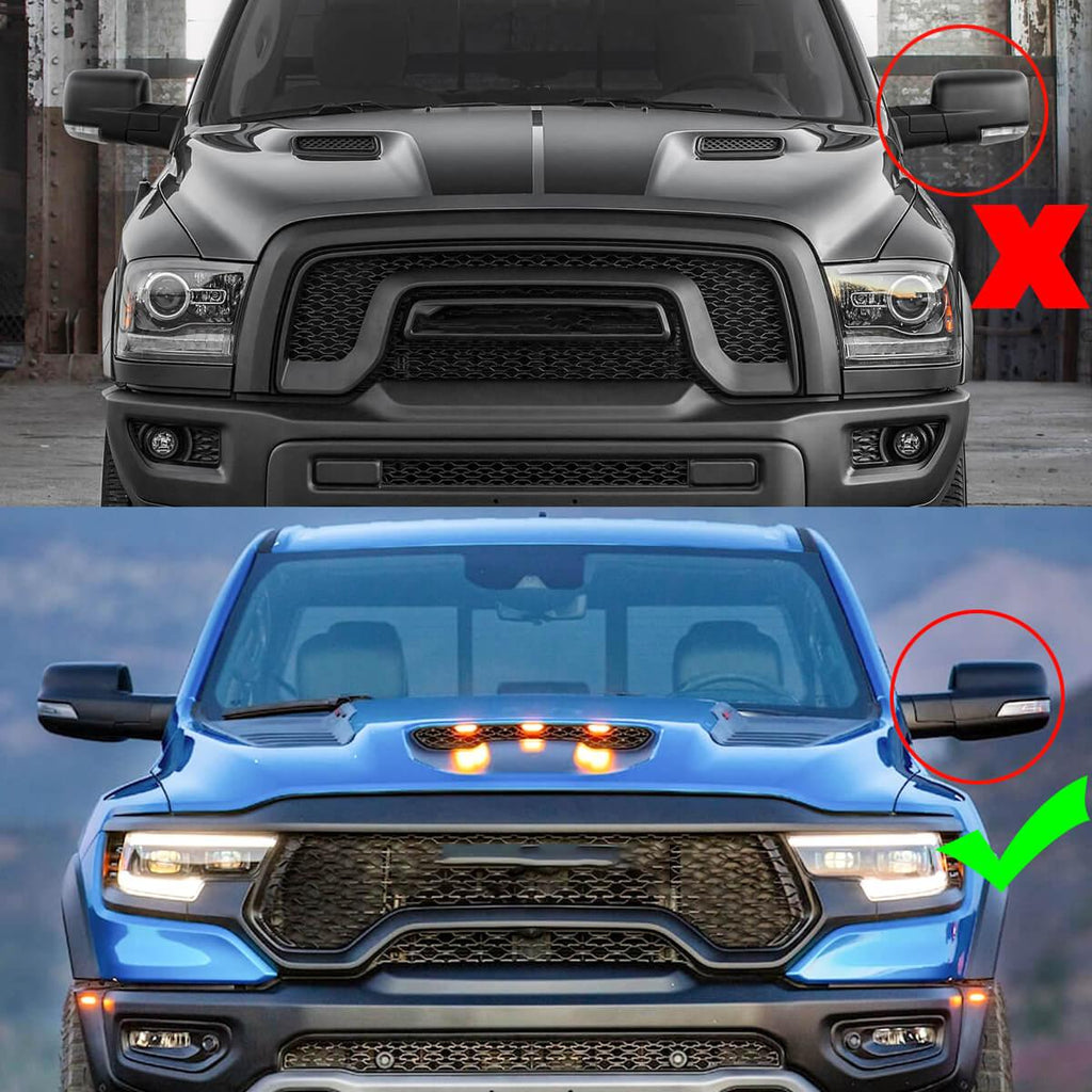 NINTE For 2019 - 2023 Dodge Ram 1500 TRX Mirror Covers Mirror Overlays W/Turn Signal Cut - Outs ABS - NINTE